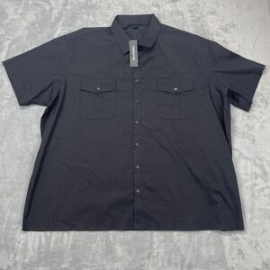 New Claiborne Shirt Mens 3XL True Black‎ Detail Pocket Short Sleeve Button Up
